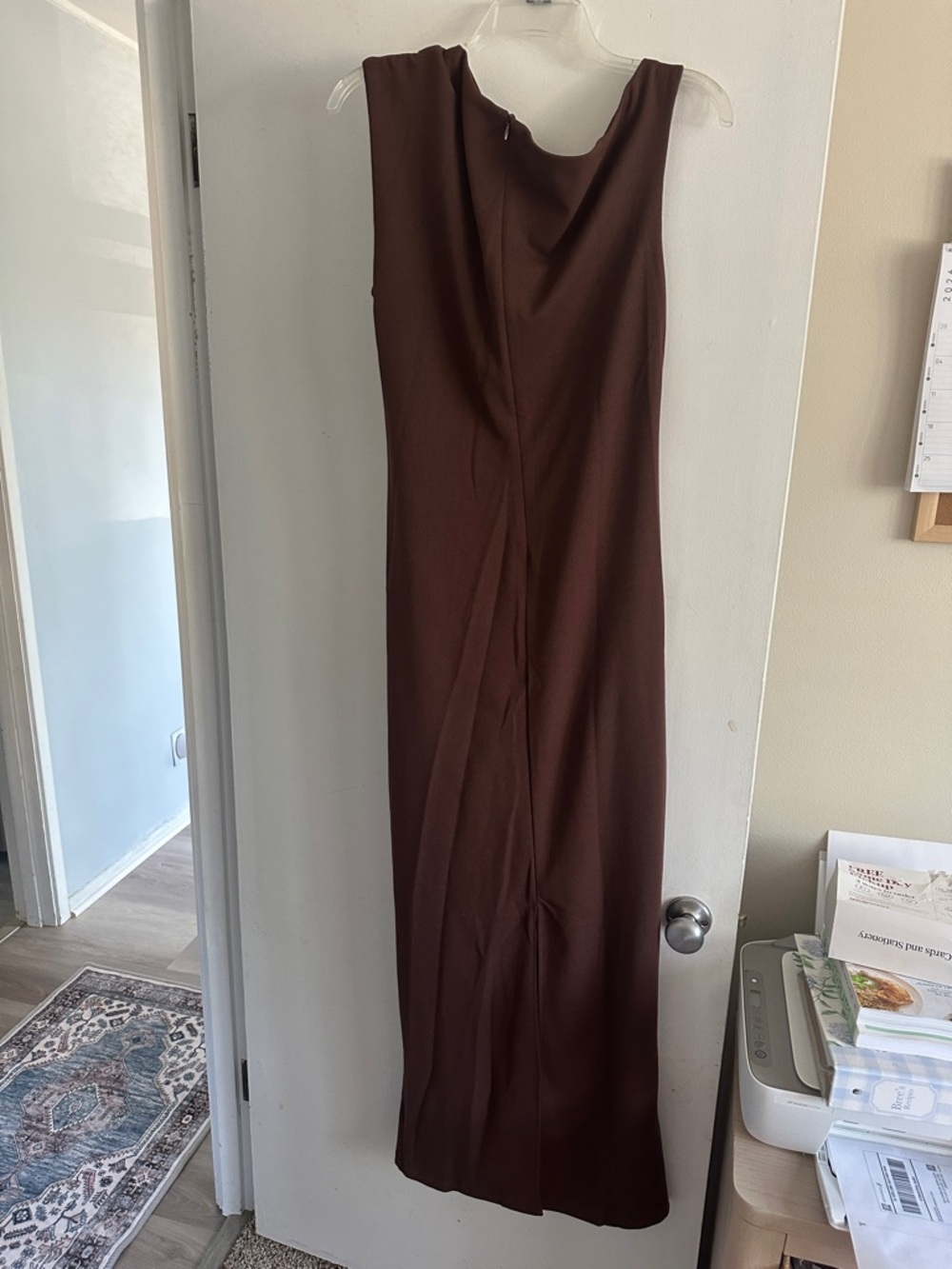NWT YH & CO Sleek Sleeveless Brown Draped Women’s Dress - Picture 7 of 9
